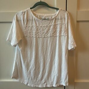 Talbots White Lace Detail Short Sleeve Top